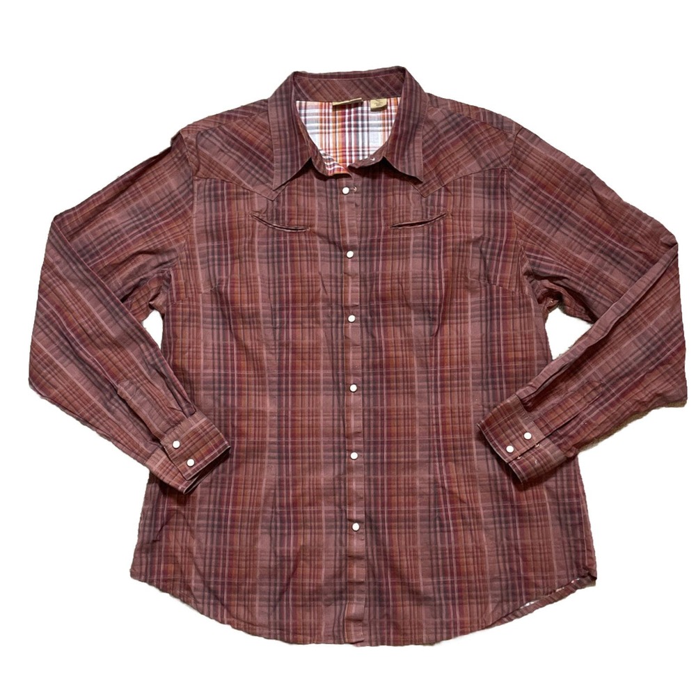 Vintage Wrangler Pearl Snap womens Plaid Red Long Sleeve Button Up Shirt XXL 2XL